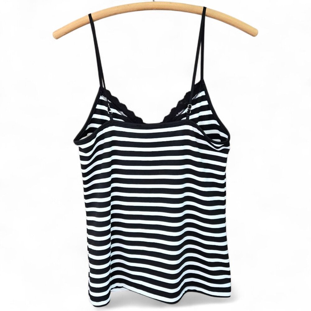 White House Black Market Womens Striped Lace-Trim Camisole Black & White Size M - Picture 2 of 7